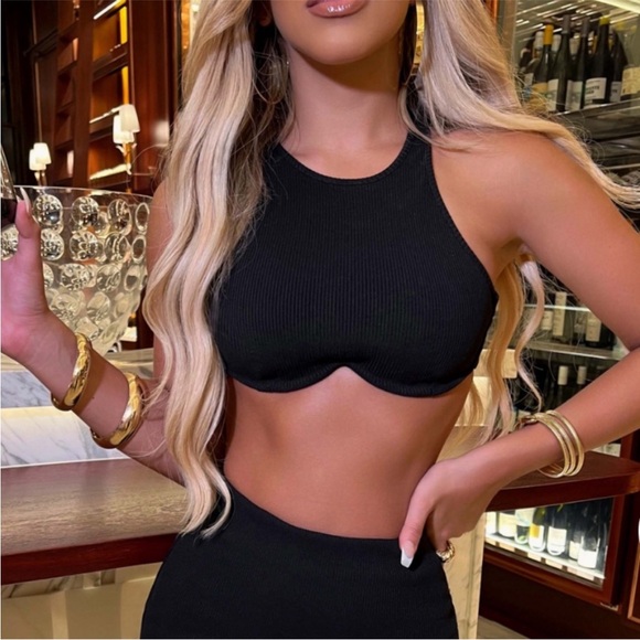Babyboo Tops - NWT Babyboo Baby Boo Black Crop Top High Neck Underwire Bust